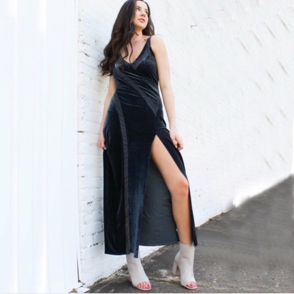 Free People Spliced Velvet Maxi Dress forest green